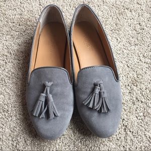 J. Crew Grey Suede Loafers with Tassels